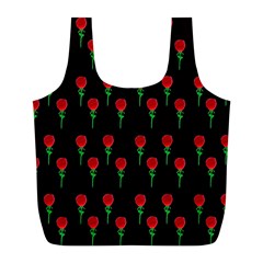 Red Water Color Rose On Black Full Print Recycle Bag (l) by snowwhitegirl