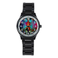 Background Sci Fi Fantasy Colorful Stainless Steel Round Watch by Wegoenart