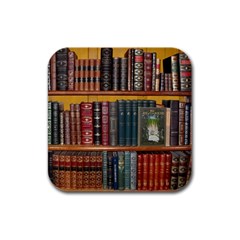 Books Library Bookshelf Bookshop Rubber Square Coaster (4 Pack)  by Wegoenart