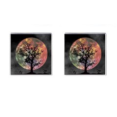 Full Moon Silhouette Tree Night Cufflinks (Square)