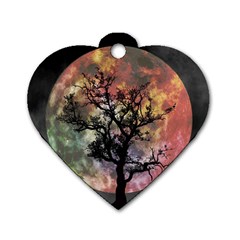 Full Moon Silhouette Tree Night Dog Tag Heart (One Side)
