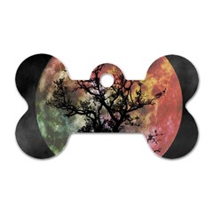 Full Moon Silhouette Tree Night Dog Tag Bone (Two Sides)