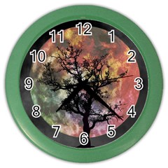 Full Moon Silhouette Tree Night Color Wall Clock