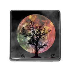 Full Moon Silhouette Tree Night Memory Card Reader (Square 5 Slot)