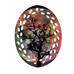 Full Moon Silhouette Tree Night Oval Filigree Ornament (Two Sides)