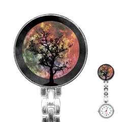 Full Moon Silhouette Tree Night Stainless Steel Nurses Watch