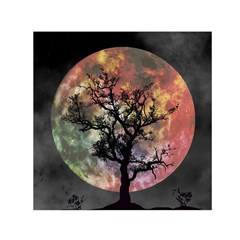 Full Moon Silhouette Tree Night Small Satin Scarf (Square)