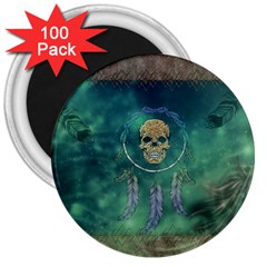 Dreamcatcher With Skull 3  Magnets (100 Pack) by FantasyWorld7