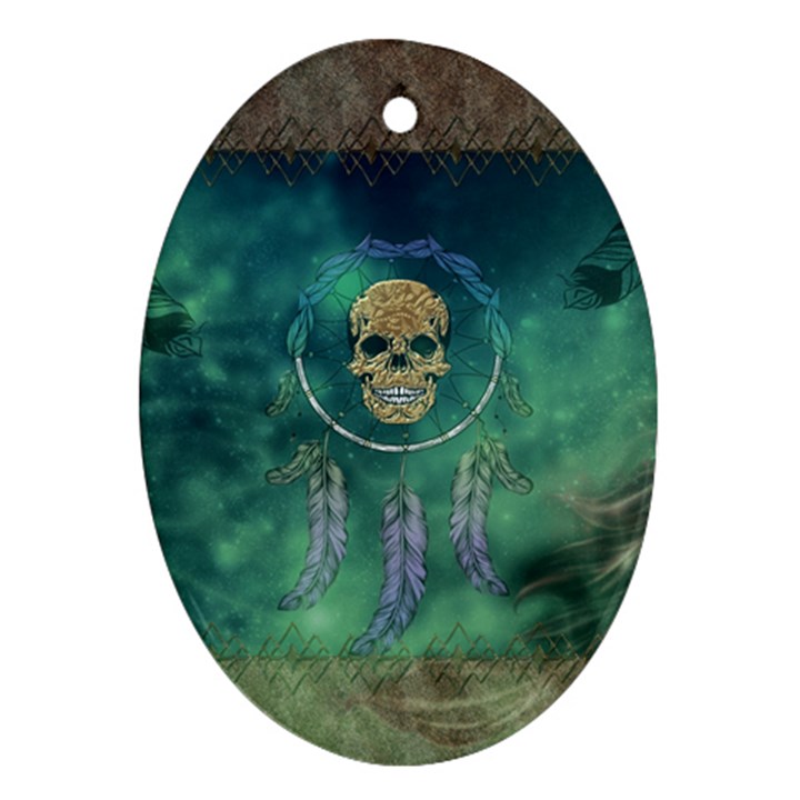 Dreamcatcher With Skull Oval Ornament (Two Sides)