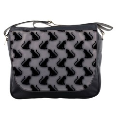 Black Cats On Gray Messenger Bag by bloomingvinedesign