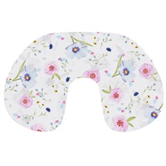 Pink Blue Flowers Pattern                        Travel Neck Pillow by LalyLauraFLM