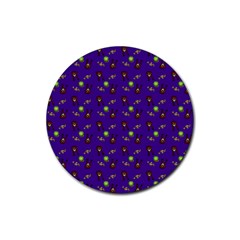 School Girl Braids Dark Blue Rubber Round Coaster (4 Pack) 