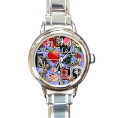 Vintage Girls Floral Collage Round Italian Charm Watch by snowwhitegirl