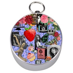 Vintage Girls Floral Collage Silver Compasses by snowwhitegirl