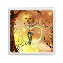 Cute Fairy  On A Swing Made By A Heart Memory Card Reader (square) by FantasyWorld7