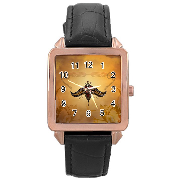 Abstract Decorative Design, Mandala Rose Gold Leather Watch 