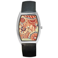 Pop Art Paisley Flowers Ornaments Multicolored 4 Barrel Style Metal Watch