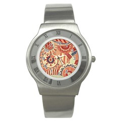 Pop Art Paisley Flowers Ornaments Multicolored 4 Stainless Steel Watch