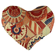 Pop Art Paisley Flowers Ornaments Multicolored 4 Large 19  Premium Flano Heart Shape Cushions by EDDArt