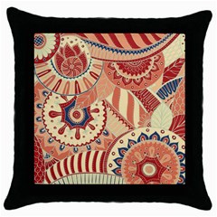 Pop Art Paisley Flowers Ornaments Multicolored 4 Background Solid Dark Red Throw Pillow Case (black) by EDDArt