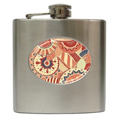 Pop Art Paisley Flowers Ornaments Multicolored 4 Background Solid Dark Red Hip Flask (6 Oz)