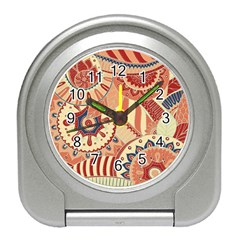 Pop Art Paisley Flowers Ornaments Multicolored 4 Background Solid Dark Red Travel Alarm Clock by EDDArt