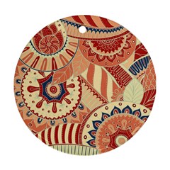 Pop Art Paisley Flowers Ornaments Multicolored 4 Background Solid Dark Red Ornament (round) by EDDArt