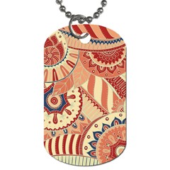 Pop Art Paisley Flowers Ornaments Multicolored 4 Background Solid Dark Red Dog Tag (two Sides) by EDDArt