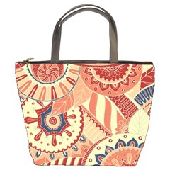 Pop Art Paisley Flowers Ornaments Multicolored 4 Background Solid Dark Red Bucket Bag