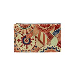 Pop Art Paisley Flowers Ornaments Multicolored 4 Background Solid Dark Red Cosmetic Bag (small) by EDDArt