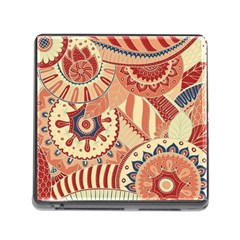 Pop Art Paisley Flowers Ornaments Multicolored 4 Background Solid Dark Red Memory Card Reader (square 5 Slot) by EDDArt