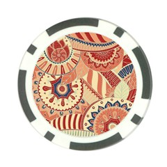 Pop Art Paisley Flowers Ornaments Multicolored 4 Background Solid Dark Red Poker Chip Card Guard by EDDArt