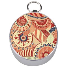 Pop Art Paisley Flowers Ornaments Multicolored 4 Background Solid Dark Red Silver Compasses by EDDArt