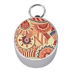 Pop Art Paisley Flowers Ornaments Multicolored 4 Background Solid Dark Red Mini Silver Compasses by EDDArt