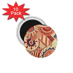 Pop Art Paisley Flowers Ornaments Multicolored 4 Background Solid Dark Red 1 75  Magnets (10 Pack)  by EDDArt