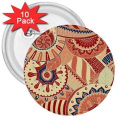 Pop Art Paisley Flowers Ornaments Multicolored 4 Background Solid Dark Red 3  Buttons (10 Pack)  by EDDArt