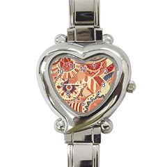 Pop Art Paisley Flowers Ornaments Multicolored 4 Background Solid Dark Red Heart Italian Charm Watch by EDDArt