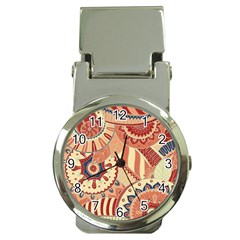 Pop Art Paisley Flowers Ornaments Multicolored 4 Background Solid Dark Red Money Clip Watches by EDDArt