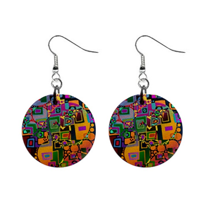 Modern Geometric Art   Dancing In The City Background Solid Dark Blue Mini Button Earrings