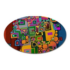 Modern Geometric Art   Dancing In The City Background Solid Dark Blue Oval Magnet by EDDArt