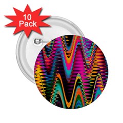 Multicolored Wave Distortion Zigzag Chevrons 2 Background Color Solid Black 2 25  Buttons (10 Pack)  by EDDArt