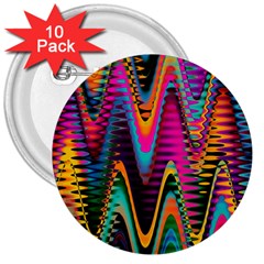 Multicolored Wave Distortion Zigzag Chevrons 2 Background Color Solid Black 3  Buttons (10 Pack)  by EDDArt