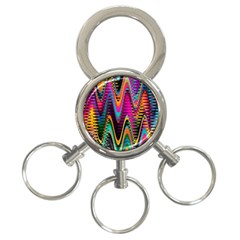 Multicolored Wave Distortion Zigzag Chevrons 2 Background Color Solid Black 3-ring Key Chain by EDDArt