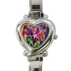 Multicolored Wave Distortion Zigzag Chevrons 2 Background Color Solid Black Heart Italian Charm Watch by EDDArt