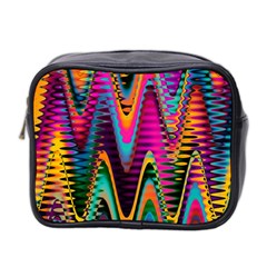 Multicolored Wave Distortion Zigzag Chevrons 2 Background Color Solid Black Mini Toiletries Bag (two Sides) by EDDArt