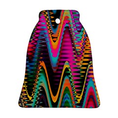 Multicolored Wave Distortion Zigzag Chevrons 2 Background Color Solid Black Bell Ornament (two Sides) by EDDArt