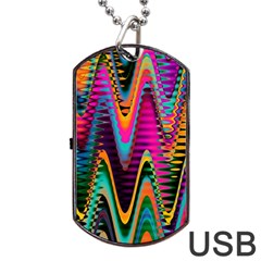 Multicolored Wave Distortion Zigzag Chevrons 2 Background Color Solid Black Dog Tag Usb Flash (two Sides) by EDDArt