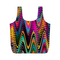 Multicolored Wave Distortion Zigzag Chevrons 2 Background Color Solid Black Full Print Recycle Bag (m) by EDDArt