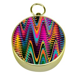 Multicolored Wave Distortion Zigzag Chevrons 2 Background Color Solid Black Gold Compasses by EDDArt