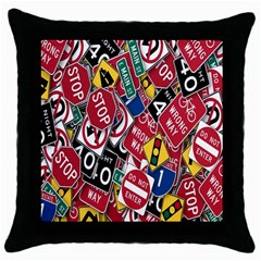 Road Signs Throw Pillow Case (black) by ArtworkByPatrick